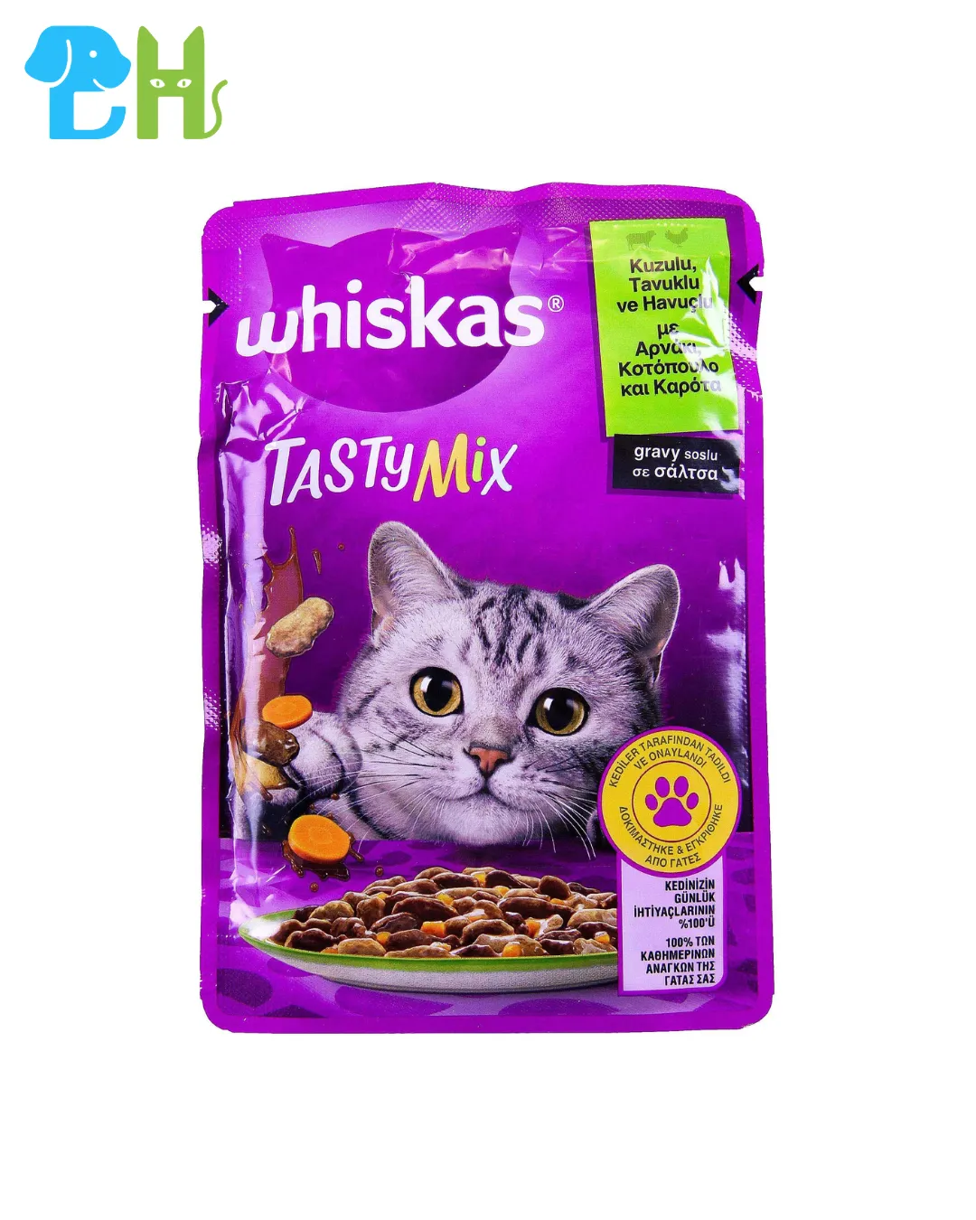 پوچ گربه ویسکاس Tasty Mix طعم بره، مرغ و هویج 85 گرم - نمای جلو